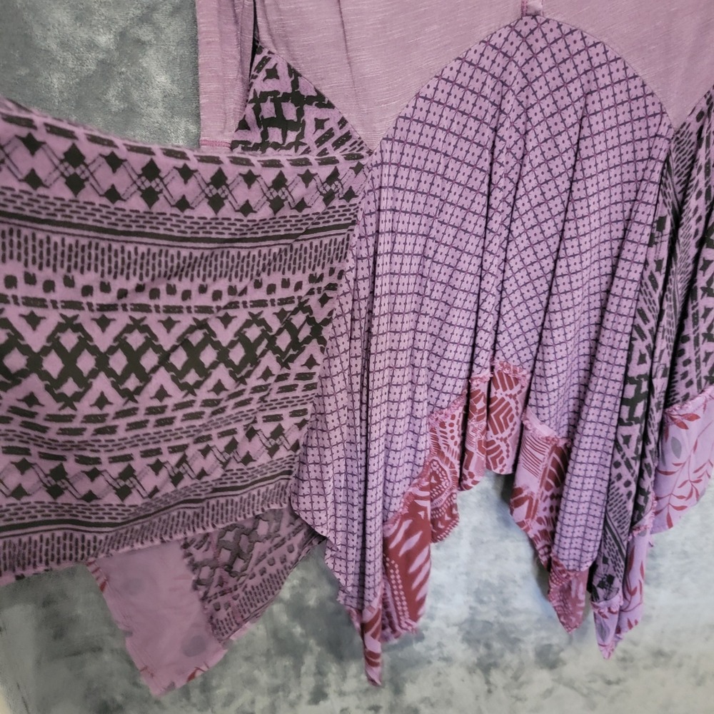 Indigo Thread Co Tunic Women Medium Purple Henley‎ Sharkbite Boho - Picture 4 of 12